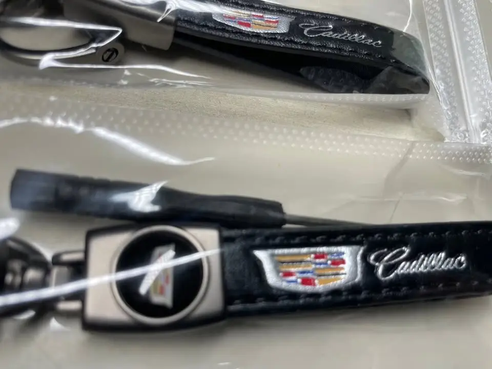 Genuine Leather Car Keychain Set forCadillac Key Ring Lanyard Accessories-LOT OF 2
