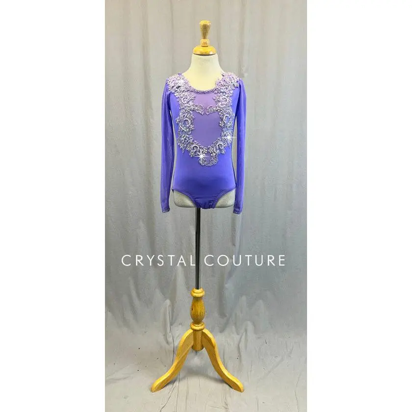 Custom Lavender Purple Long-Sleeved Leotard with Appliques- Swarovski Rhinestones