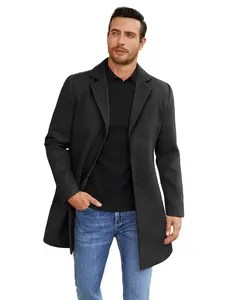 Mens Wool Blend Coat Winter Trench Coats Notched Lapel Collar Single Breasted Overcoat Classic Peacoat With Pockets