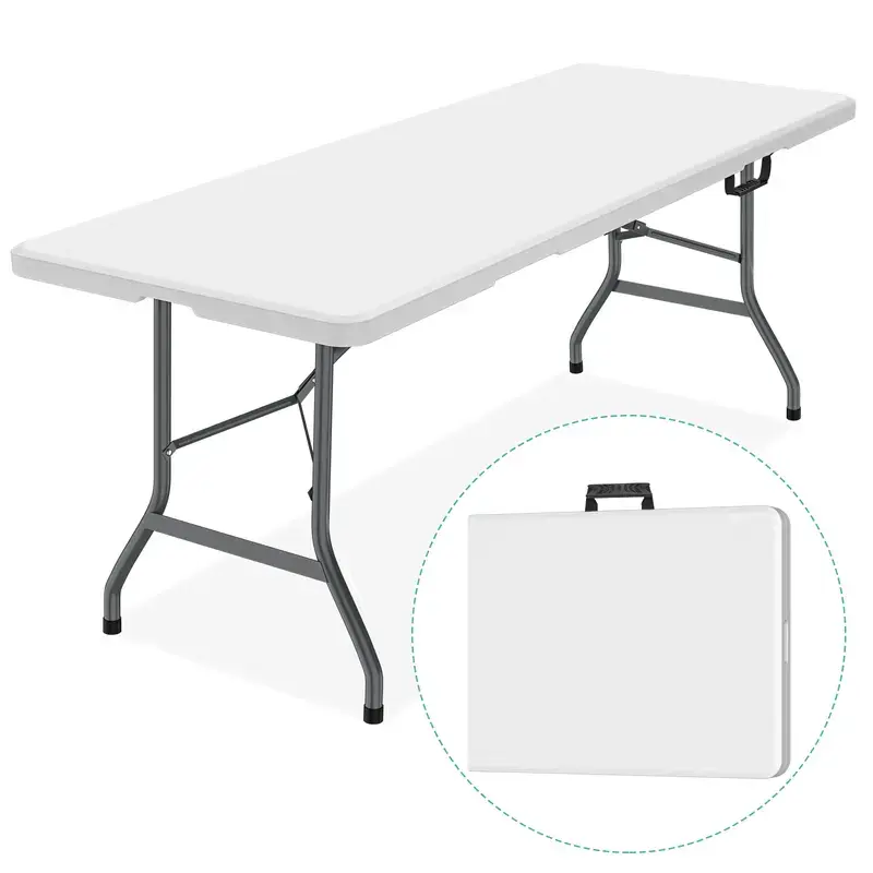 6 ft Rectangular Heavy-Duty Folding Camping Picnic Table - HDPE Top Waterproof Surface, Carrying Handle, Quick Setup for Indoor Household, Outdoor Picnic Dining Use, Camping Picnic Tables