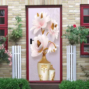 2pcs Relief Magnolia Vase Wall Sticker Self Adhesive Waterproof Removable Gold Pattern Art Mural Modern Home Living Room Bedroom Wall Decor Decoration Stickers DIY Wallpaper Decal Collage Self-Adhesive
