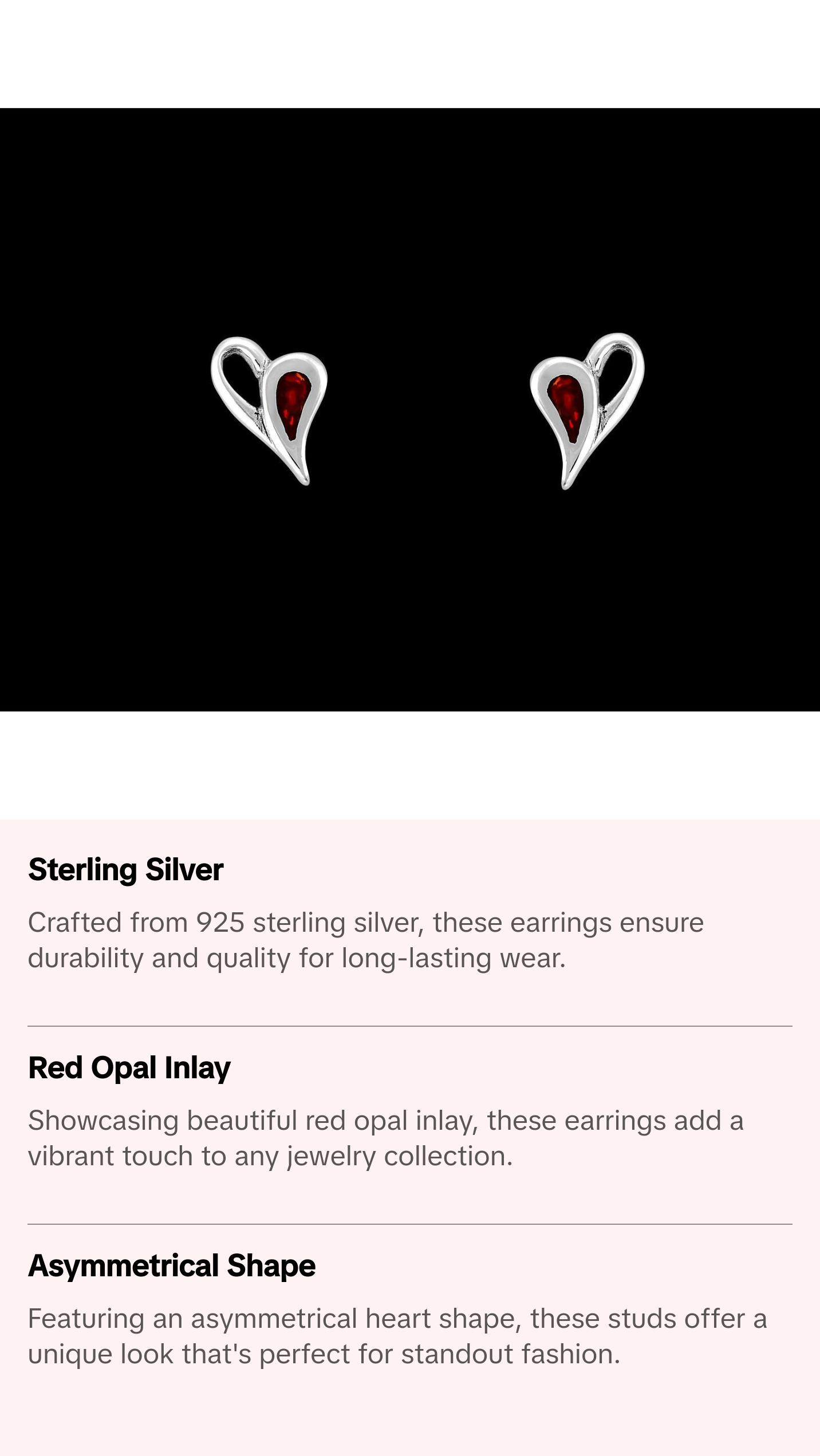 925 Sterling Silver Heart Earrings, Heart Posts, Red Opal Earrings