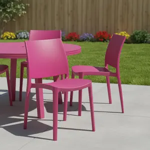 360 stand Modern Armless, Weatherproof Outdoor Stackable Dining Chairs - Set of 4 Fuchsia Heavy-Duty Plastic Chairs with Solid Back, Smooth Finish, 32.30x20.70x19.50 in, Stackable Chairs