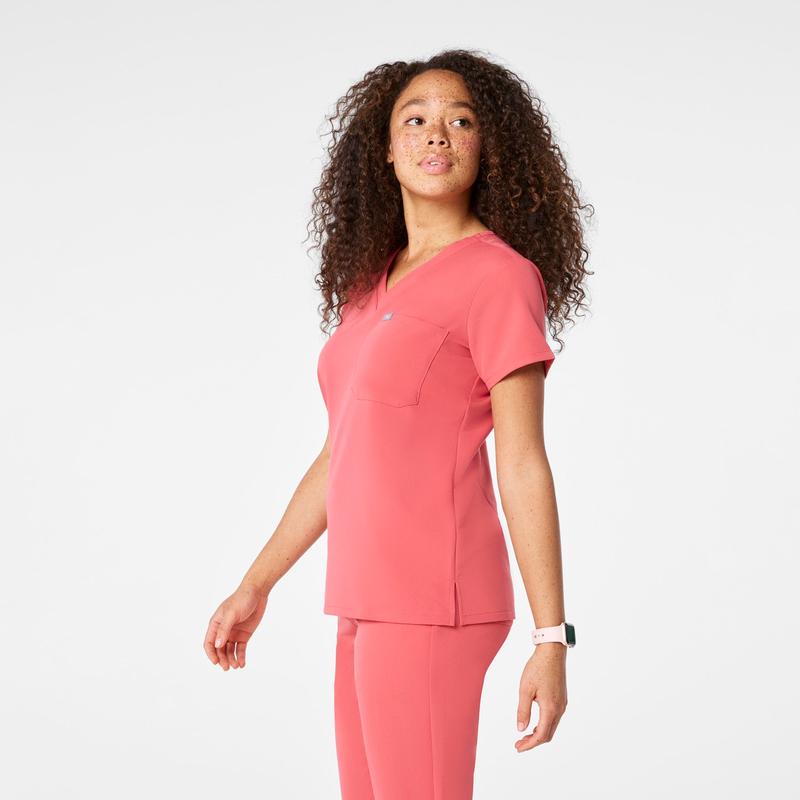 women's Pulmonary Pink Catarina Petite - One-Pocket Scrub Top