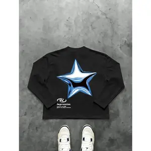 Men's Long Sleeve oversized T-Shirt, Slim Fit, 3D Star Pattern, Casual Fashion, All Seasons, Home Wear, Versatile Street Style, Perfect Gift,summervibes