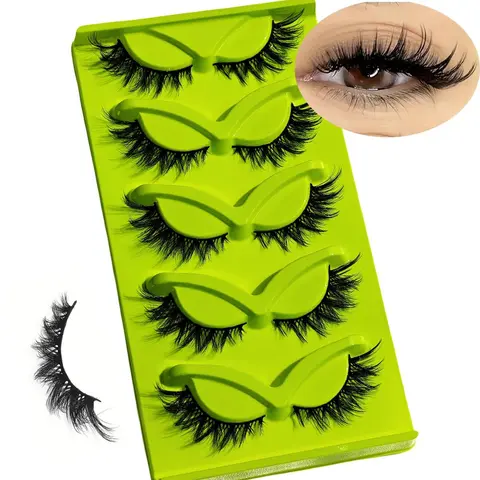 Cat Eye False Eyelashes, Fake Lashes, 5 Pairs Natural Looking Fluffy Soft Full Strip Lashes, Hypoallergenic Eyelash Extensions for Women & Girls, Eyelashes With Makeup, Diy False Eyelashes, Easy Diy Eyelashes, Cosmetic False Lashes