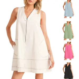 Yeokou Women's TikTokShopBlackFriday Summer Sleeveless V Neck Mini Dress A Line Short Sundress Beach Mini Dress with Pockets