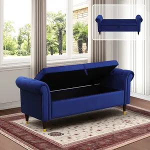 A Ainehome Blue Fluffy Fabric Classic Bedroom Storage Bench - Soft Cozy Look & Easy Integration into Various Decor Themes