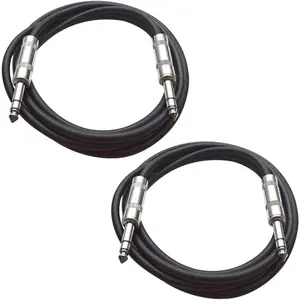 Audio Speakers TRS Male ¼” to TRS Male ¼” Patch Cable, 6 Foot Balanced Cord, Pack of 2, Black
