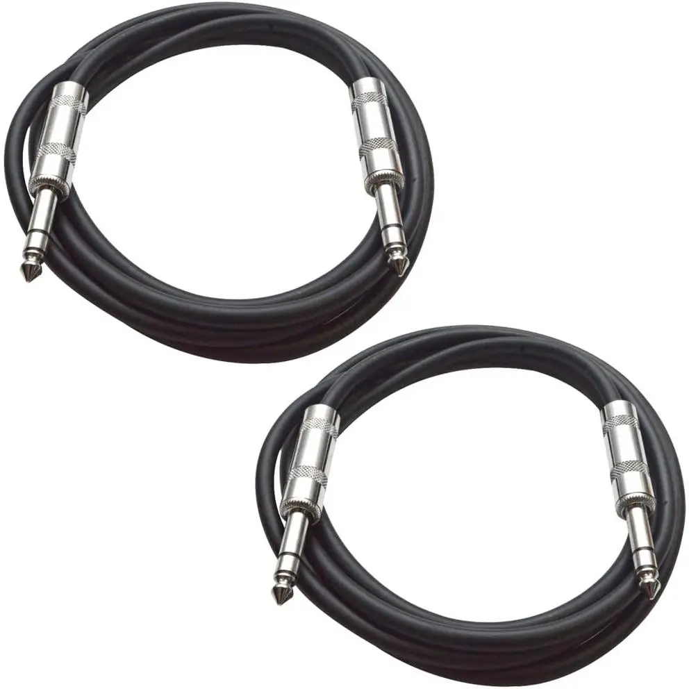 Balanced TRS Male ¼" Audio Patch Cable Accessories, 6ft Shielded Copper Wire Connection Cord, Pack of 2, Black