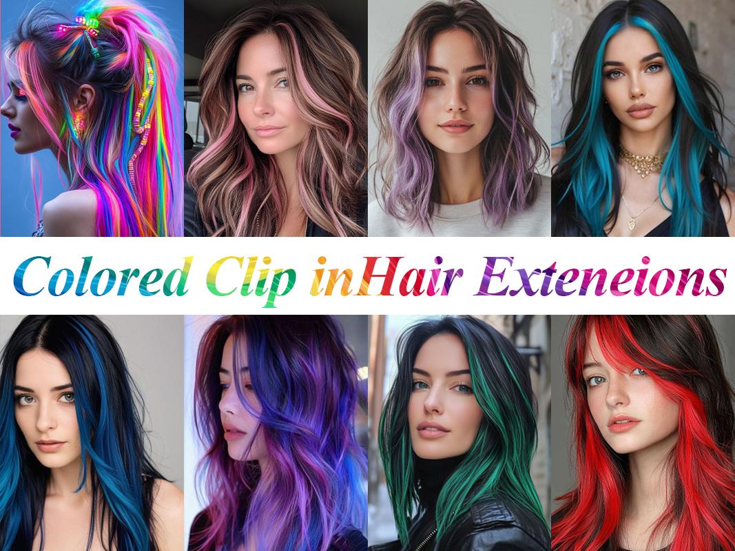 FXMONGYI Colored Hair Extensions 20Inch Straight Color Clip in Hair Extension Rainbow Party Highlights Synthetic Hairpiece