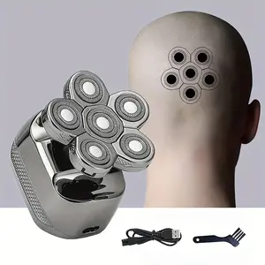 Six-head electric hair clipper, waterproof wet/dry shaver, cordless rechargeable bald razor, suitable for home and travel.