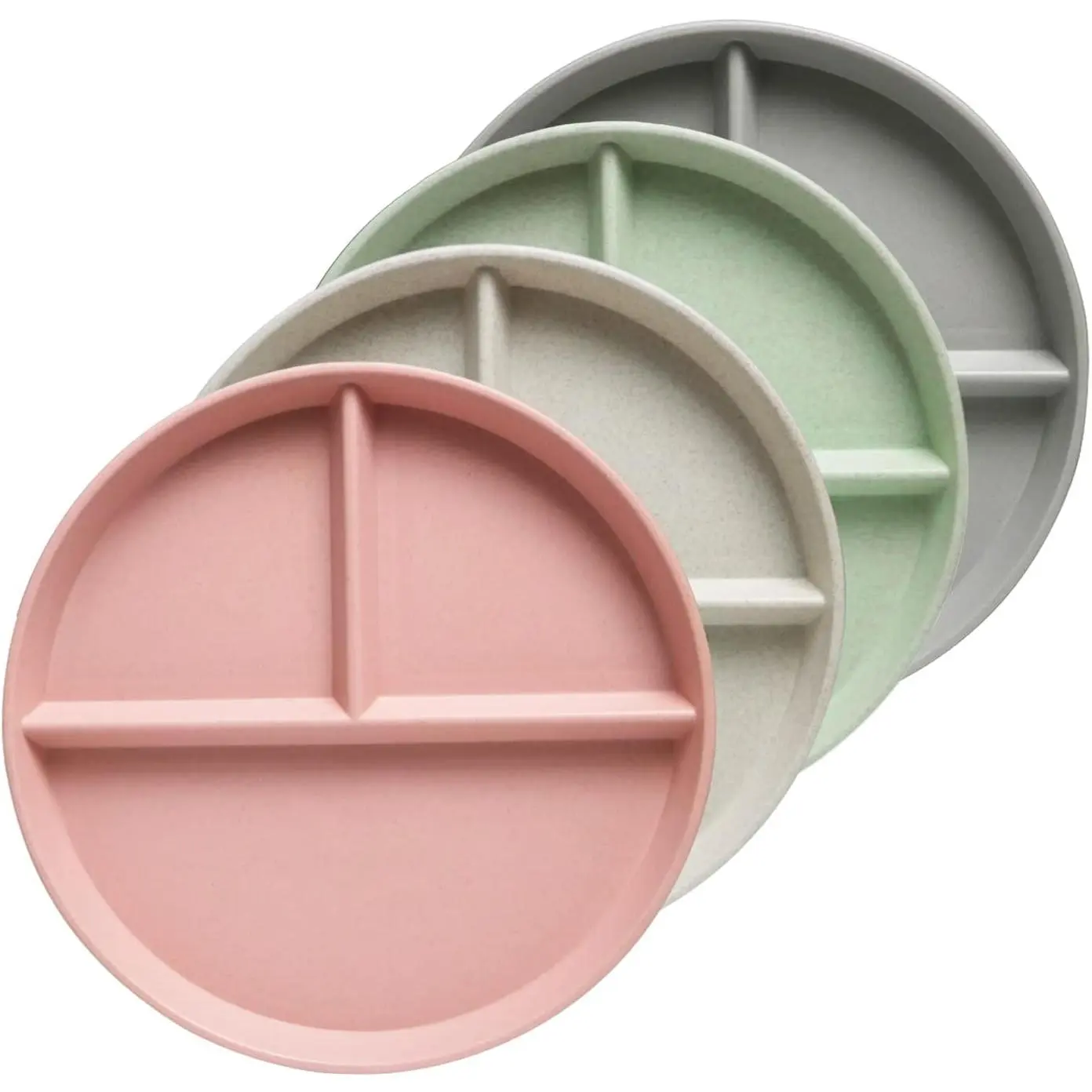 9 Inch (4PCS) Unbreakable Divided Plates for  Adults, Dishwasher & Microwave Safe Compartment Plate, Lightweight  Plastic Portion Control Plates,  and