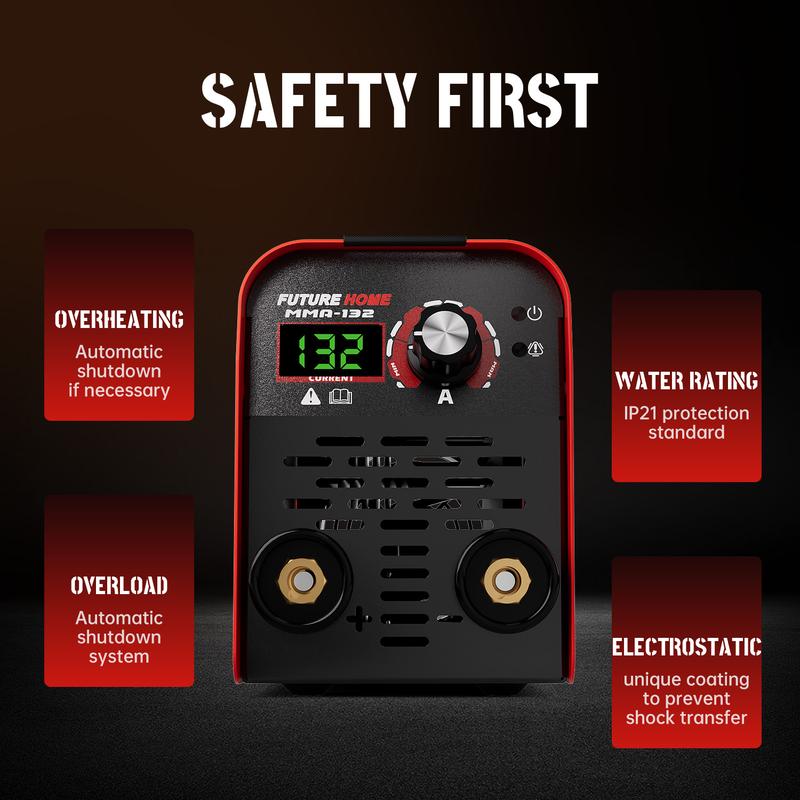 132A Mini Portable Welding Machine AC 110V Smart Conversion LED Display Digital MMA Arc Welder with Over-heating Protection & Easy Carry