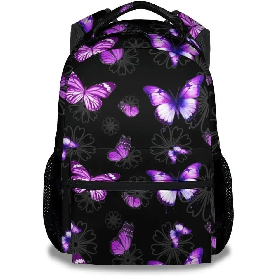 Butterfly Backpack for Girls, Women - 16 Inches Black Backpacks for Teens, Adults - Fashion Print Bookbag for School, Travel