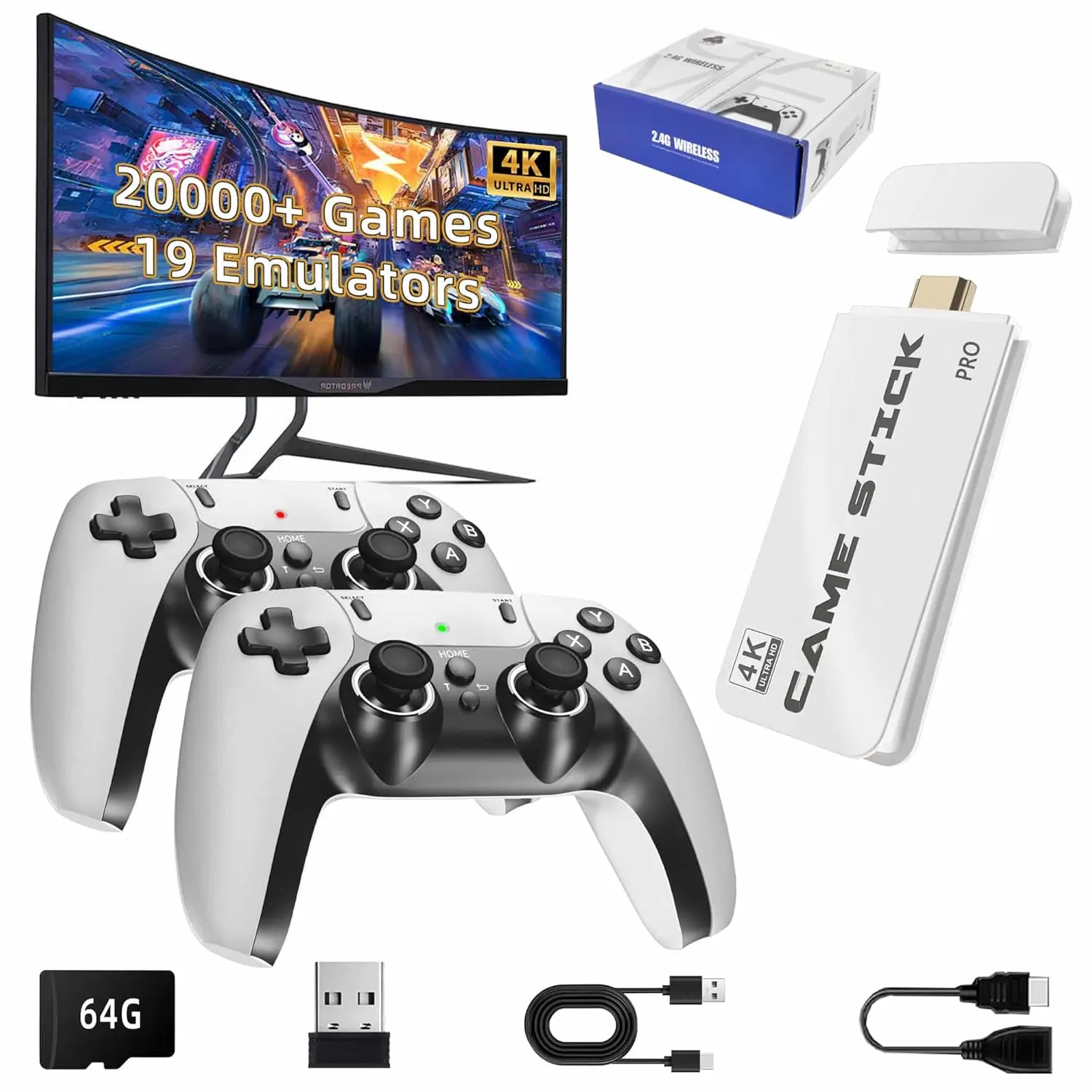 Coolnut 20,000+ Retro Game Stick, Plug and Play Video Games Console 26 Emulators, 4K HDMI Output, Premium Competitive Dual Controllers, Fathers' Day Gift