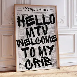 [UNFRAMED POSTER] Hello MTV Print, 70s Print, Girly Decor, Welcome To My Crib Print, Retro Print, Aesthetic Apartment Decor, Preppy Posters, Typography Print
