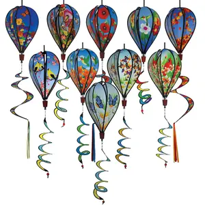 In the Breeze 6-Panel Garden Hot Air Balloon Wind Spinner with Tail Outdoor Hanging Decoration for Yards and Gardens 10x22 Inches Fade Resistant Polyester Fabric