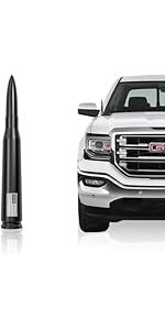 7 in Rubber Bullet Antenna with Flag Face Adjust for GM Chevy Silverado (Redline, High Country, ZR2), GMC Sierra 1500-3500 HD, Avalanche, Denali - Metal-Aluminum Build, Threaded Bolt, Anti-Theft, Carwash Safe Truck Exterior Accessory Gift