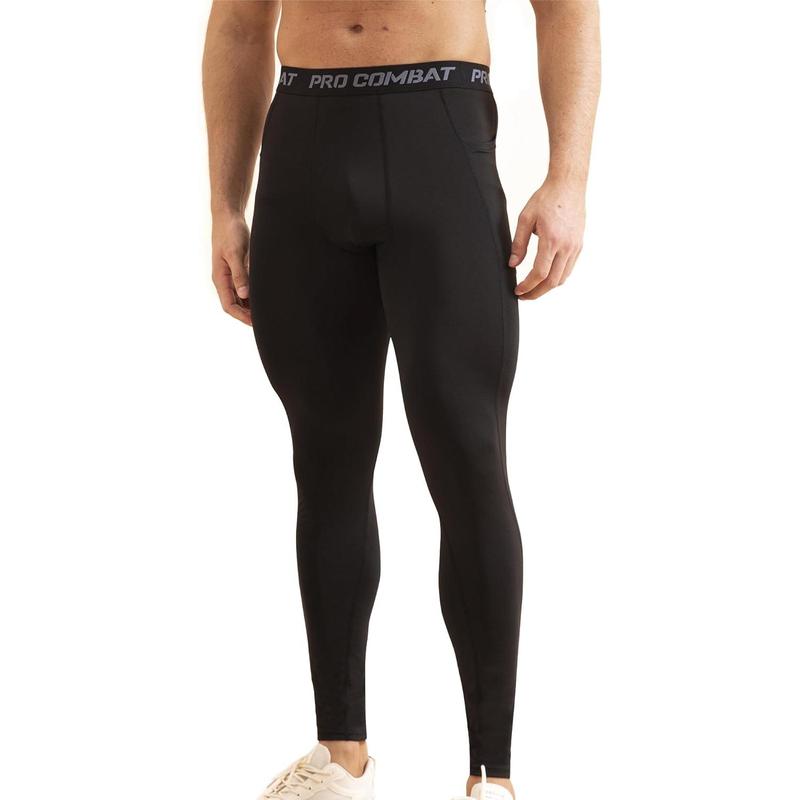 Men's Compression Pants with Pockets, Athletic Leggings Baselayer Workout Tights for Running Yoga Gym Basketball