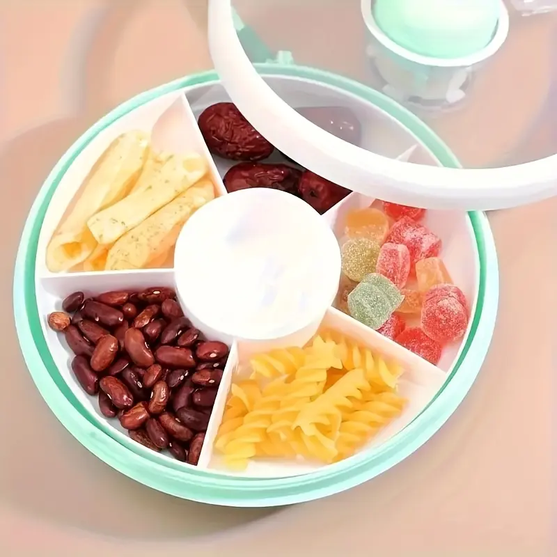 A Rotating Snack Storage Container with Five Sections And a Lid, Easy ...