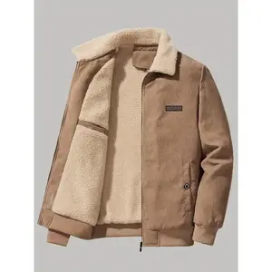 [Vintage Corduroy Fleece Jacket] Men's Vintage Corduroy Fleece Jacket, Classic Zip-Up Winter Coat With Pockets, Machine Washable