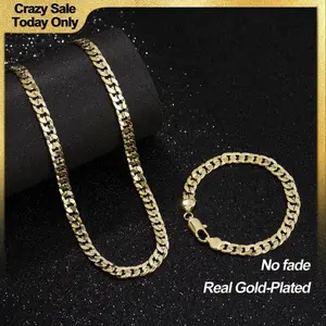 Holylegend 14K Real Gold-Plated Cuban & Figaro & Rope Set, Bracelet, Necklace - 8mm/10mm wide, High Quality