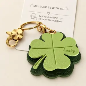 Cute Clover AirTag Holder Keychain, Hidden AirTag Case Bag Charm with Private Voice Message Gift