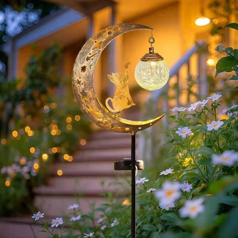 Solar Moon Cat Outdoor Decorative Light, Solar Garden Metal Lamp, Garden Glow Light, Festival Outdoor Decoration, Christmas Halloween Gift, Solar Decorative Lights
