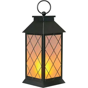18" Solar Lanterns Outdoor , Glass Solar Flickering Flame Lantern Large  Solar Lantern Metal Decorative for Patio Garden Backyard Outside Tabletop Mothers Day Gifts Mom