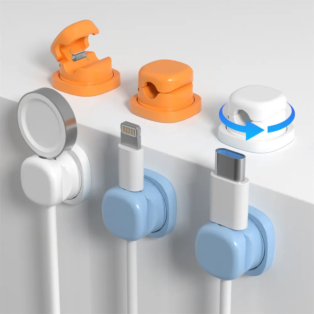 6-Pack Rotating Cable Clips for Desk, 1-Second Lock Cord Organizer for Phone Chargers, USB Cables, Nightstand