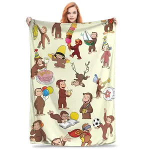 Cute Curious George Blanket – Soft Cozy Flannel Throw for Couch Bed, Cartoon Gift