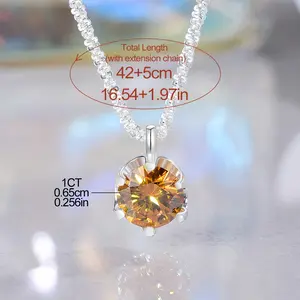 1CT Yellow Golden Or Rose Red Moissanite Pendant Necklace 925 Sterling Silvery Valentine's Day Gift Noble Luxury Bridal Jewelry for Women The Gift for Your Loved One