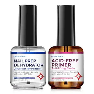 Professional Natural Bond Nail Dehydrate & Strong Adhesion Long-Lasting Nail Supplies for Acrylic and Gel Nail Polish 15 Ml, Nail Prep Dehydrator and Primer, Acid Free Primer Kit