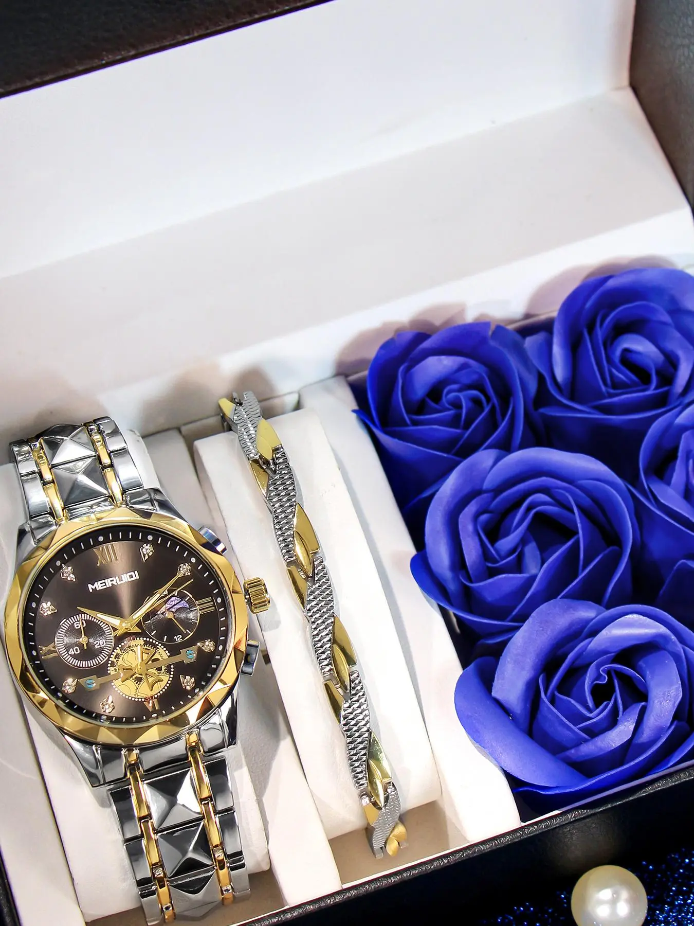 Men's Alloy Strap Classic Quartz Watch, Analog Quartz Movement, Business Style, Moon Phase, Water-Resistant, Gift Box Set, Four Seasons Wear, Quartz Wristwatches
