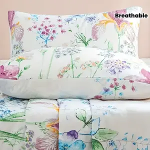 4PCS Floral Plant Bed Sheet Set, Soft Breathable Bedding with Fitted Sheet, Flat Sheet & 2 Pillowcases, All-Season Bedroom Dorm Room Decor, No Pillow Core