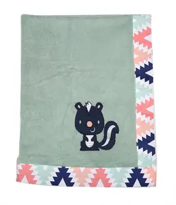Bacati Aztec Mint Squirrel Embroidered Plush Blanket -  Coral/Mint/Navy