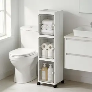 5-Tier White Plastic Stackable Storage Bins with Lids & Wheels | Collapsible Organizer for Living Room, Office, Dorm