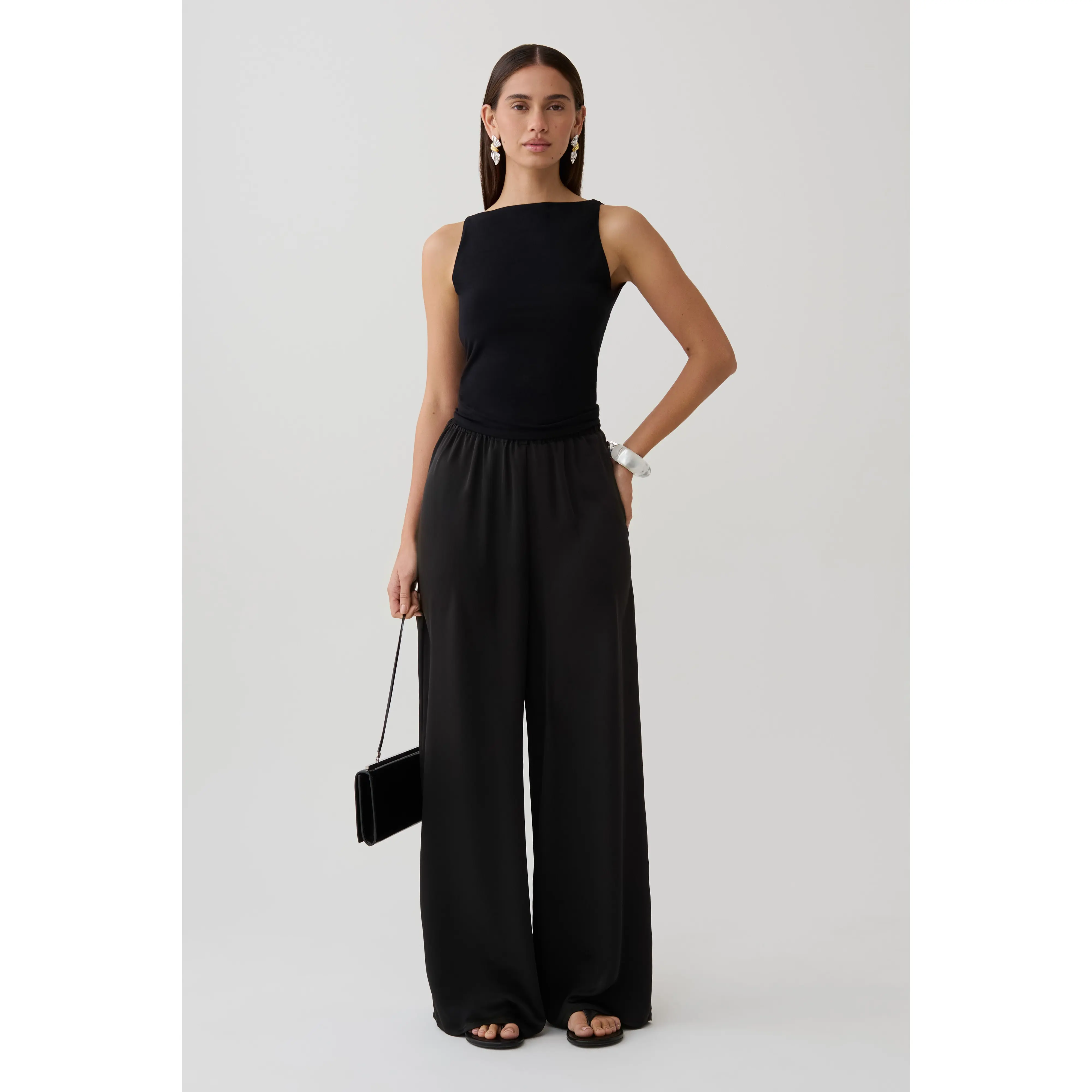 Alysa Satin Straight Pants - Black