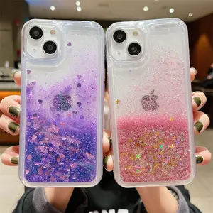 Applicable to Phone15 mobile phone case creative fashion anti-fall glitter liquid quicksand 14Promax Apple 13 protective cover silicone funny phonecase Accessories Handheld Cellphone Smartphone Protection Devices Shockproof Screen Protector Protector