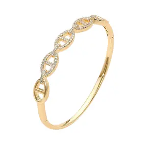Gold-Plated Pavé Mariner Link Cuff Bracelet with Elegant Sparkle Detail