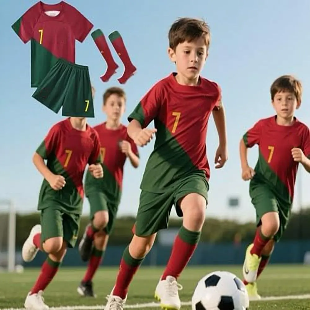 Youth Soccer Uniform, 2-Piece #7 Legend Print Jersey and Shorts Set, Unisex Training Uniforms for Ages 4-13, Youth Sports Tops