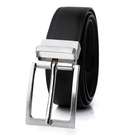 Reversible Fashion Belt- Reversible Change Color (Black to Brown), 1.30in Plain Solid Strap, Rotating Solid Buckle, Multi-Size (S, M(34), XXXL(42)) for Everyday Casual Wear