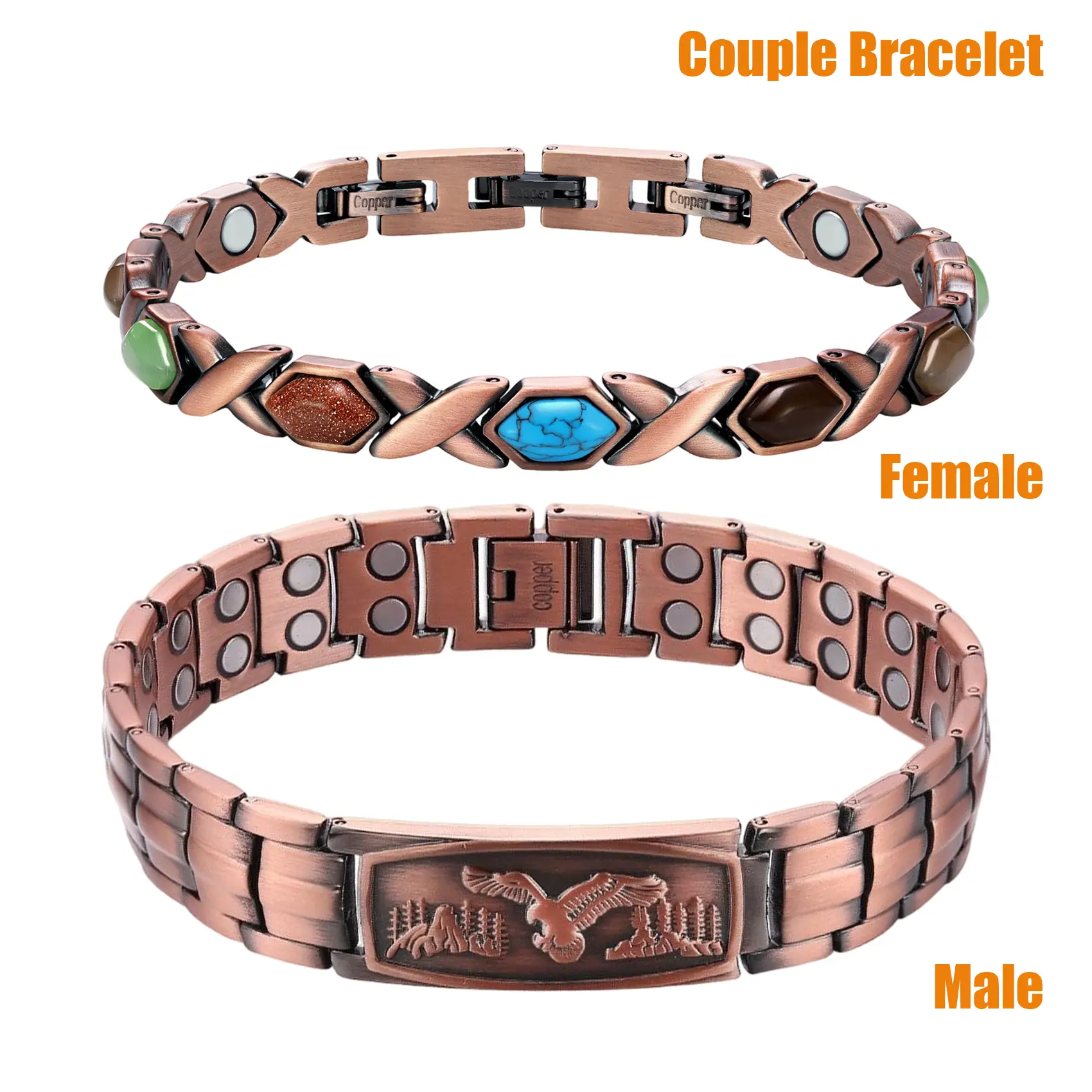 Magnetic Pure Copper Bracelet for Arthritis Pain Relief - Eagle Pattern for Men, 'X' Design for Women, Adjustable Unisex Daily Jewelry, Birthday & Anniversary Couples Gift (includes tool), Matching Pair, Couple Set, Free Sizing Tool