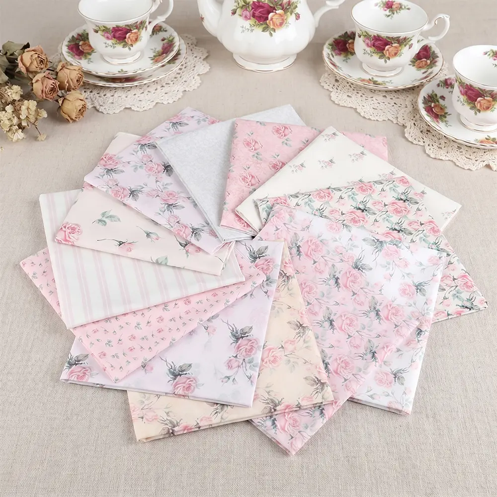 12 Pieces Floral Cotton Fabric Bundle, 20 X 20 Inch Pink Rose Flower Quilting Square Fabric Retro Printed Fat Quarters Patchwork Sewing Fabrics for DIY Crafts Handmade Sewing Home Party Decor summerwins