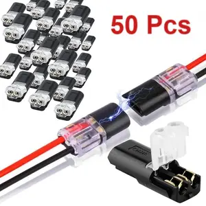 【SummerWins】【DealsForYouDays】50-Piece Bulk Minimal Double-Wire Plug-in 2-Pin LED Strip Light Connectors, Low-Voltage Wire Connectors with Locking Buckle, Fast-Connect Plugs for Strip Lights, Car Accessories Compatible