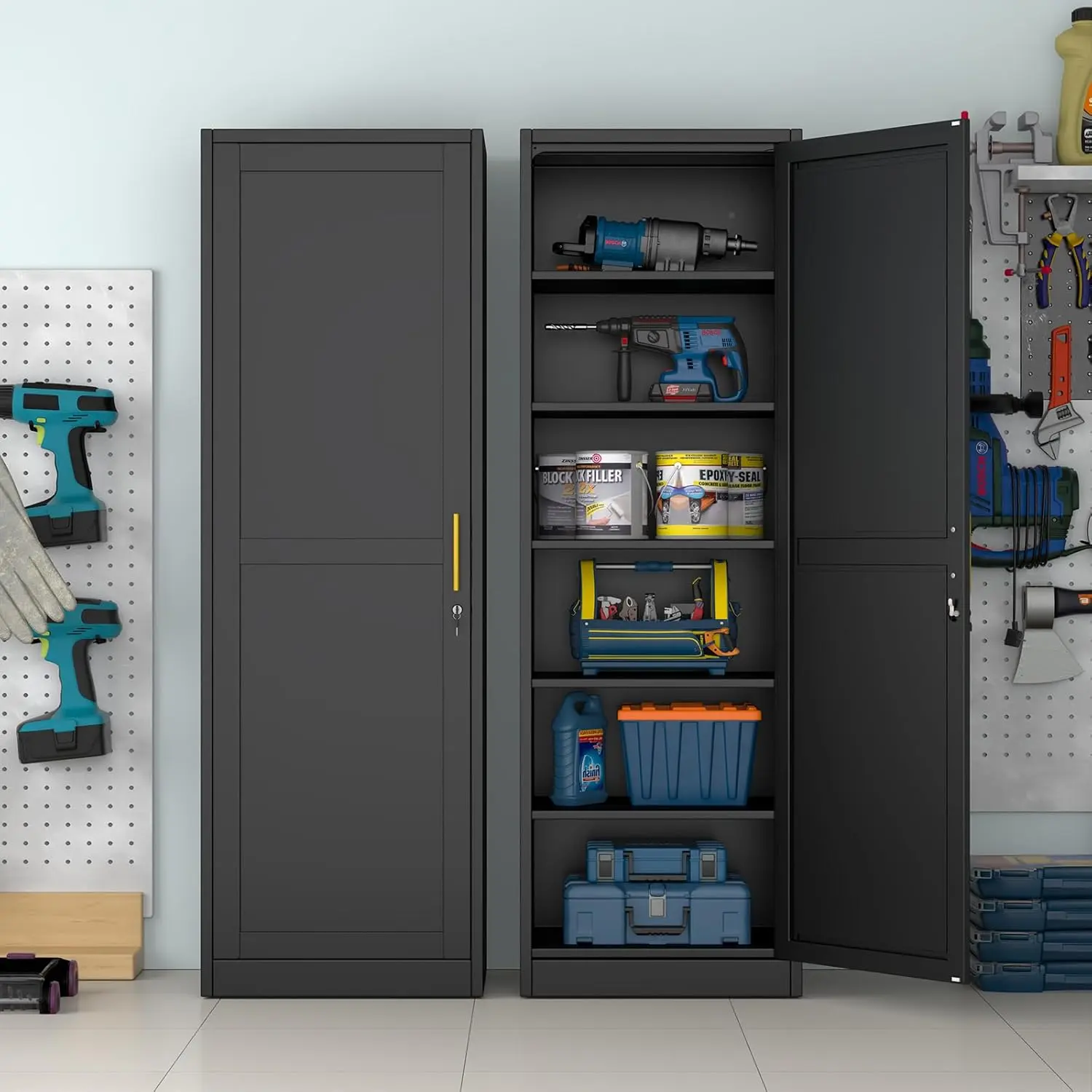 67" Tall Lockable Metal Locker Cabinet - Sturdy, Custom-Assembled, Floor-Mounted, Heavy-Duty Furniture-Style Narrow Indoor Cupboard (Above 25 kg) with Lockable Door, Space-Saving for Small Kitchen, Living Room (Small Room Ideas), Maximizing Storage, Frees