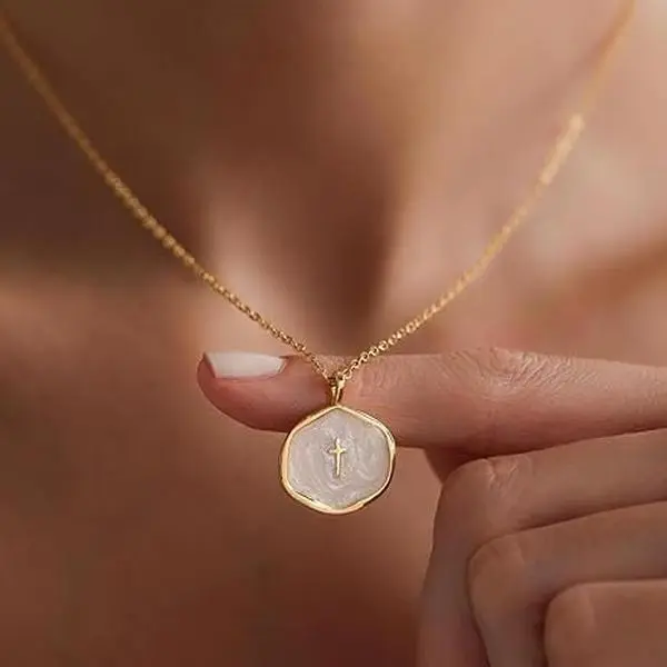 Loyalove Gold layered Cross Necklace for Women - Dainty Simple Gold Cross Pendant with Cubic Zirconia Gem - Elegant & Hypoallergenic Brass Party Jewelry Back to school
