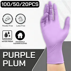 100/50/20 pcs, Purple Nylon Gloves, Durable Cleaning Gloves, Multi-purpose household cleaning gloves, waterproof, oil-resistant, suitable for kitchen dishwashing, hairdressing, hotel cleaning, tattooing, ambidextrous, non-medical gloves, odor-free