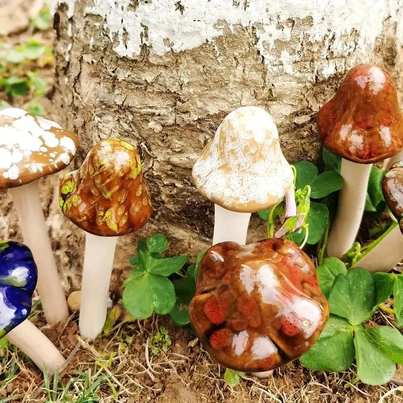 6pcs Hand-Painted Resin-Ceramic Mushroom Garden Statues & Sculptures - 5in Tall, 2.2in Wide, Whimsical Home & Outdoor Decor, Anti-Collision, Vibrant Durable, High-Temperature Resistant, EPE Package, All Seasons, Christmas Display Accent